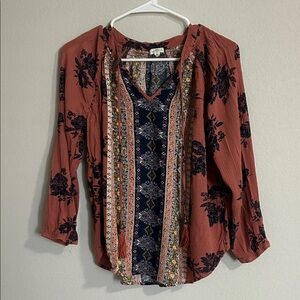 Bohemian Floral Women's Blouse - Rust and Navy